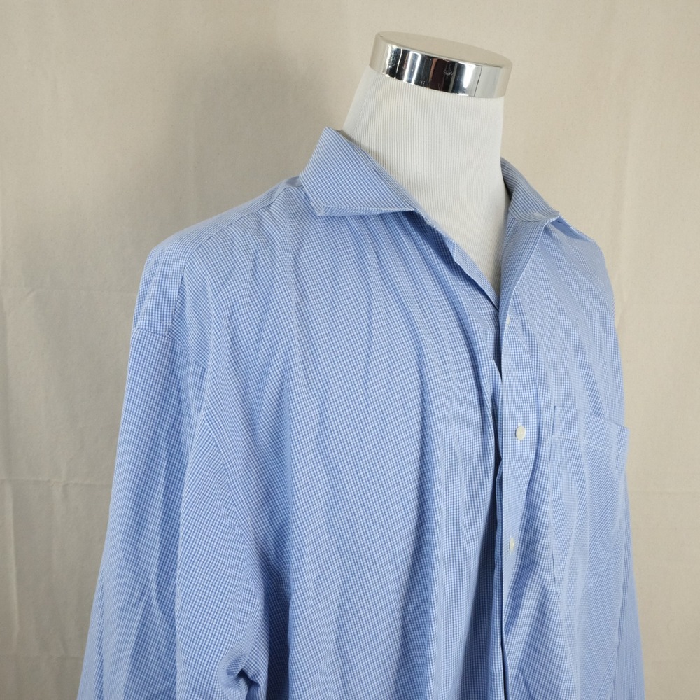 Brooks Brothers 20 34/35 Regular Fit Dress Shirt Blue Gingham Non-Iron Mens